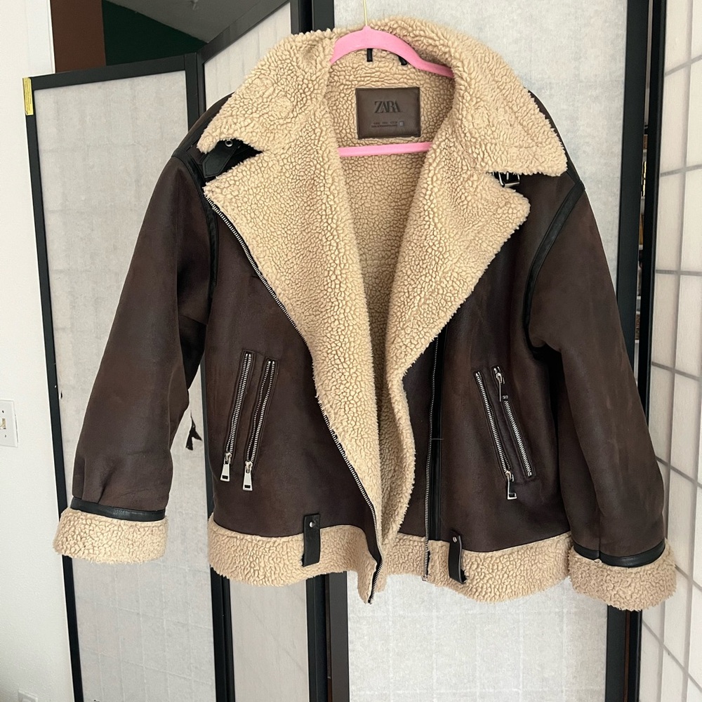 Zara Women's Dark Brown Teddy Jacket